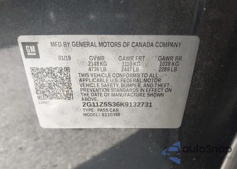 2019 Chevrolet Impala Lt из США, поврежденный, VIN 2G11Z5S36K9132731